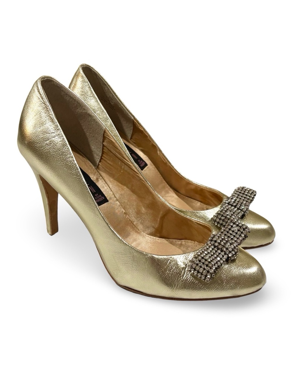 Steve Madden Gold Leather Bow Heels Women Size 8 Pumps